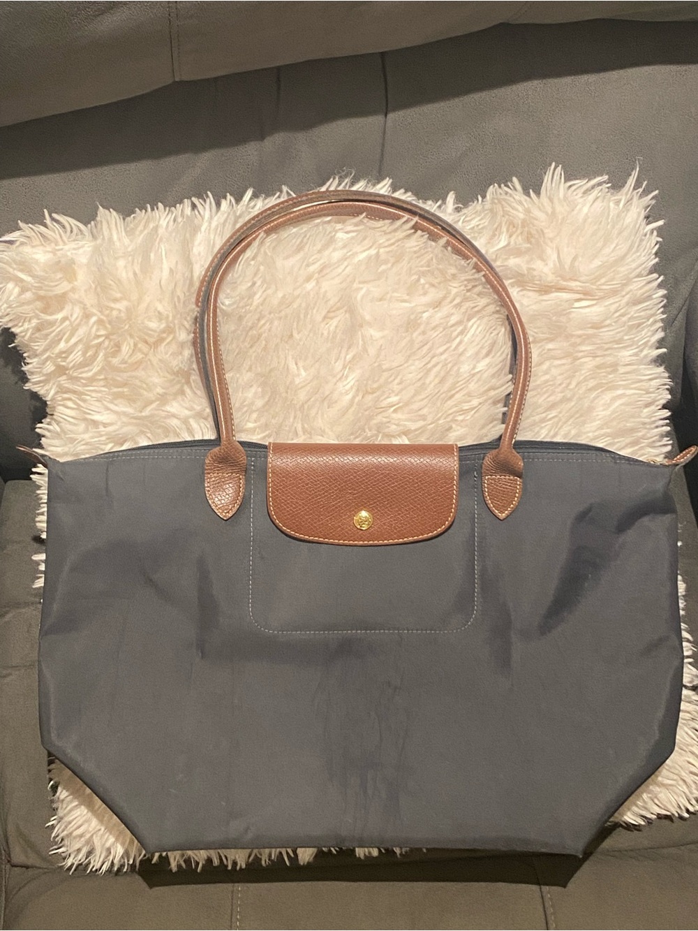 LONGCHAMP Large Le Pliage Tote Shoulder Purse GRAPHITE